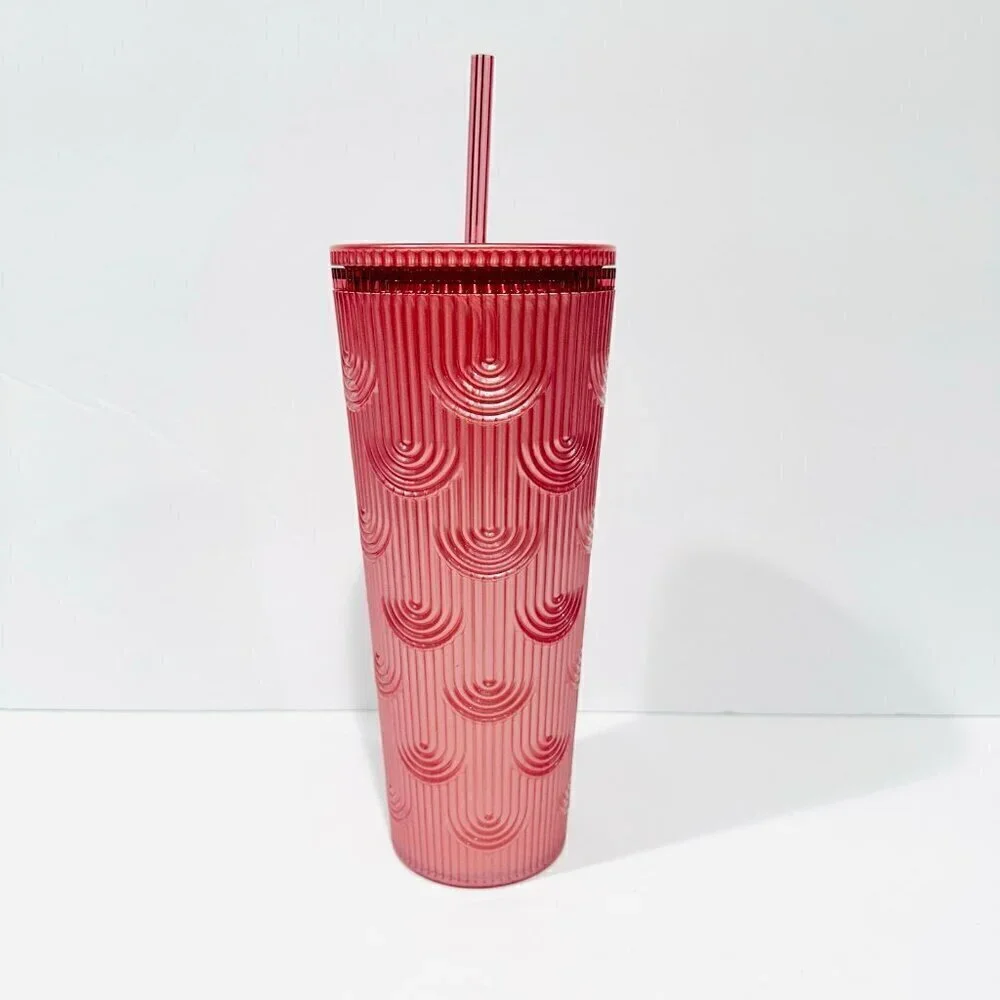 Starbucks Dusty Rose Pink Shimmer Shell Mermaid Scales Tumbler Cold Cup 2023